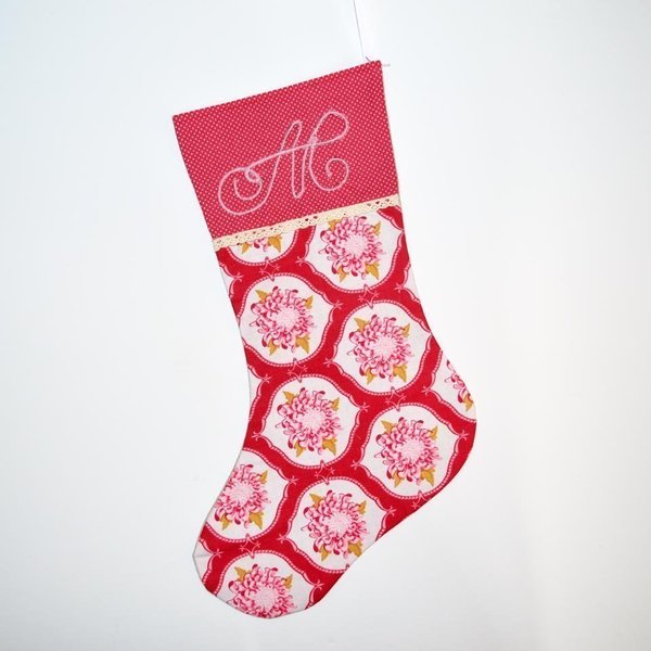 Χριστουγεννιάτικη κάλτσα με μονόγραμμα - ύφασμα, βαμβάκι, δώρο, customized, όνομα - μονόγραμμα, personalised, χριστουγεννιάτικο