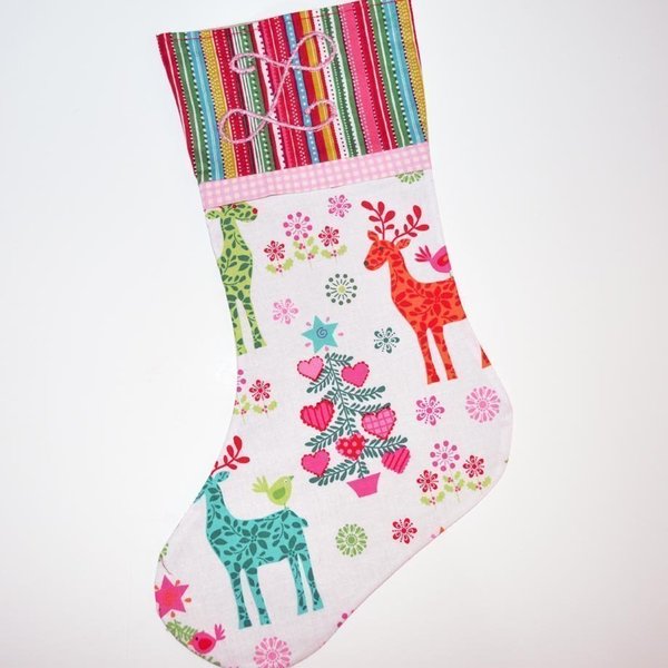 Χριστουγεννιάτικη κάλτσα με μονόγραμμα - ύφασμα, βαμβάκι, κορίτσι, δώρο, customized, όνομα - μονόγραμμα, παιδί, χριστουγεννιάτικο
