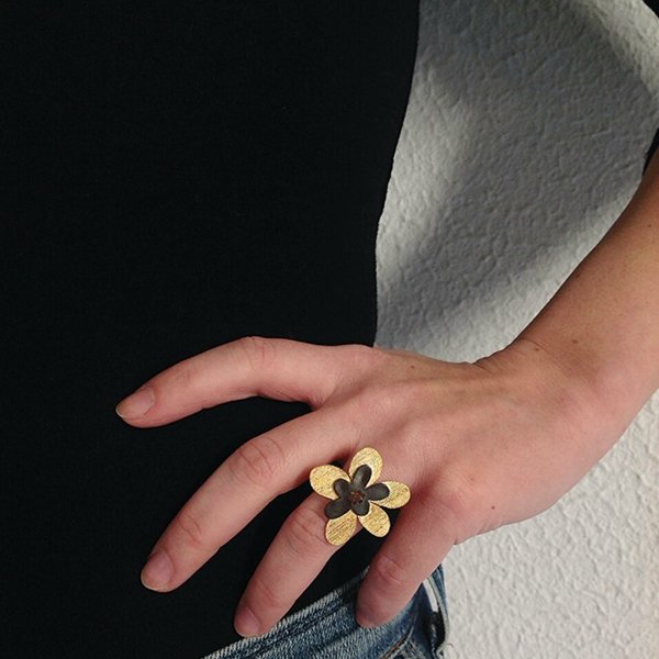 Marguerite ring-Ασημένιο Δαχτυλίδι Λουλούδι - statement, επιχρυσωμένα, ασήμι 925, λουλούδια, χειροποίητα, φλοράλ, μεγάλα, επιροδιωμένα - 2