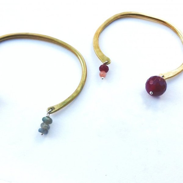 ΔΥΟ βραχιόλια μπρούτζινα με ημιπολίτιμες πέτρες (συνδυασμός κόκκινος 2) - ημιπολύτιμες πέτρες, αχάτης, fashion, νεφρίτης, boho