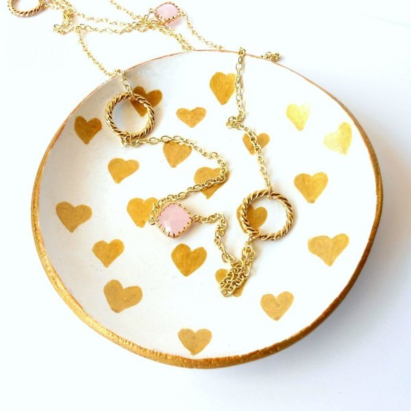 Golden heart jewelry dish - διακοσμητικό, mini, καρδιά, δώρο, διακόσμηση, πηλός, cute, χειροποίητα, δώρα γάμου, πρωτότυπα δώρα, πιατάκια & δίσκοι - 3