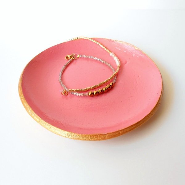 Pinky coral and gold jewelry dish - διακοσμητικό, mini, διακόσμηση, πηλός - 2