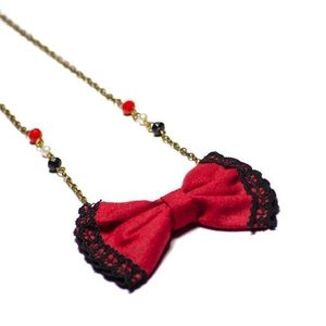 All you need is Red Necklace - ύφασμα, ύφασμα, φιόγκος, fashion, δαντέλα, vintage, χειροποίητα, romantic, μακριά, κρεμαστά