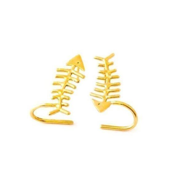 "Fishbone earcuff" - fashion, επιχρυσωμένα, επιχρυσωμένα, χειροποίητα, μπρούντζος - 2