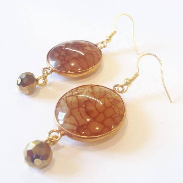 LARA ART Brown Semi-precious stone earrings - ημιπολύτιμες πέτρες