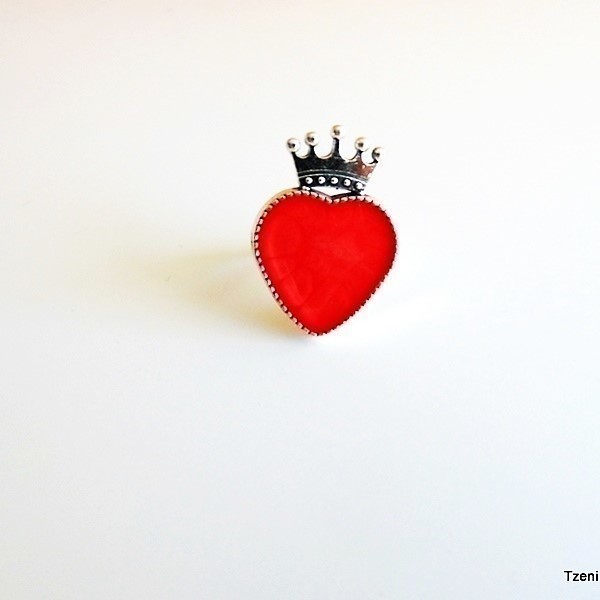 A crown on my heart - γυαλί, καρδιά, κορώνα, ακρυλικό, δαχτυλίδι