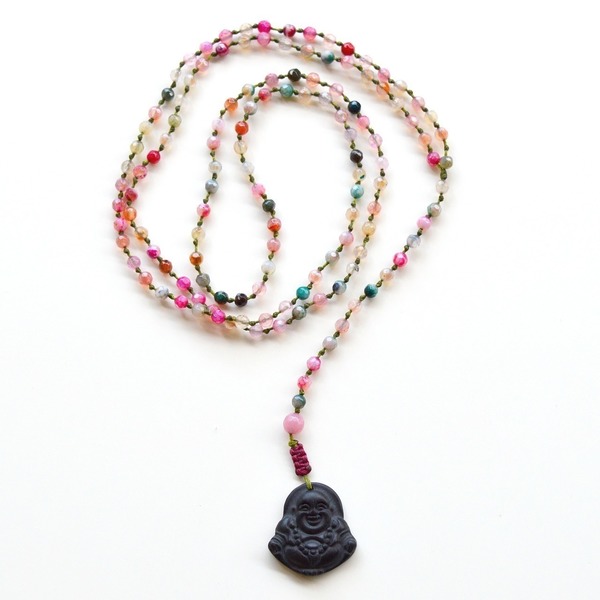 Budha rosary, ροσαριο με βουδα - ημιπολύτιμες πέτρες, αχάτης, chic, fashion, κερωμένα κορδόνια, ιδιαίτερο, χειροποίητα, boho, ροζάριο, ethnic, Βούδας