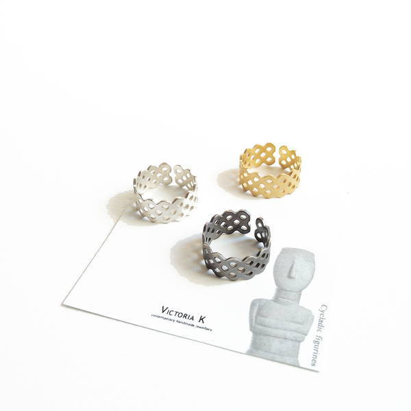 Lace motif, Δαχτυλίδι με μίνιμαλ σχέδιο, ασήμι 925, ανοιχτό δαχτυλίδι, μαύρο - chic, handmade, μονόχρωμες, design, μοναδικό, μοντέρνο, ασήμι 925, χειροποίητα - 3