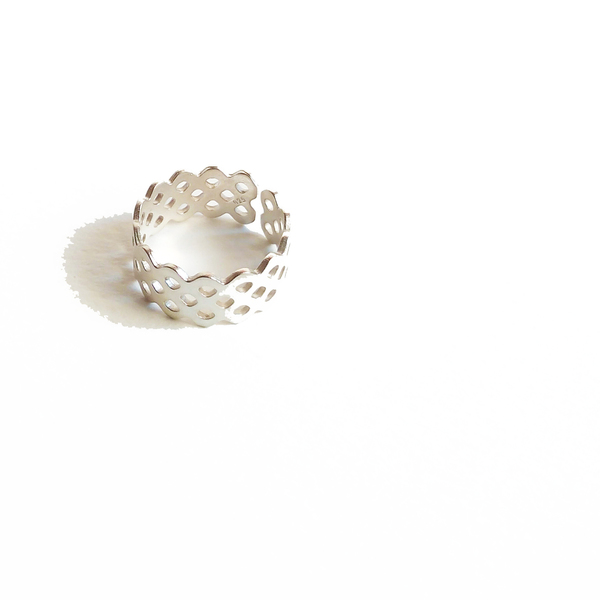 Lace motif, Ασημένιο δαχτυλίδι με ρυθμιζόμενο μέγεθος, διάτρητο, δαντέλα - chic, handmade, μονόχρωμες, design, μοναδικό, μοντέρνο, ασήμι 925, χειροποίητα