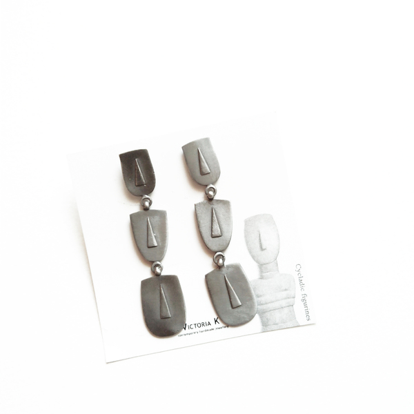 Cycladic Figurines, Χειροποίητα σκουλαρίκια απο ασήμι 925, μαύρη επιπλατίνωση, Κυκλαδίτικες μορφές - chic, handmade, μονόχρωμες, design, μοντέρνο, ασήμι 925, χειροποίητα