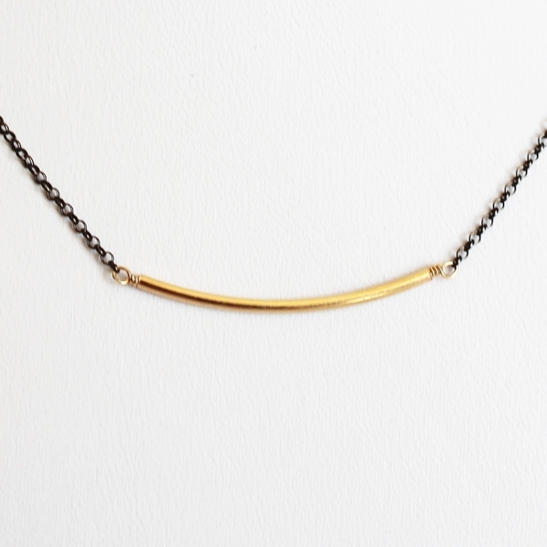 Black 'n' gold tube necklace - chic, επιχρυσωμένα - 2