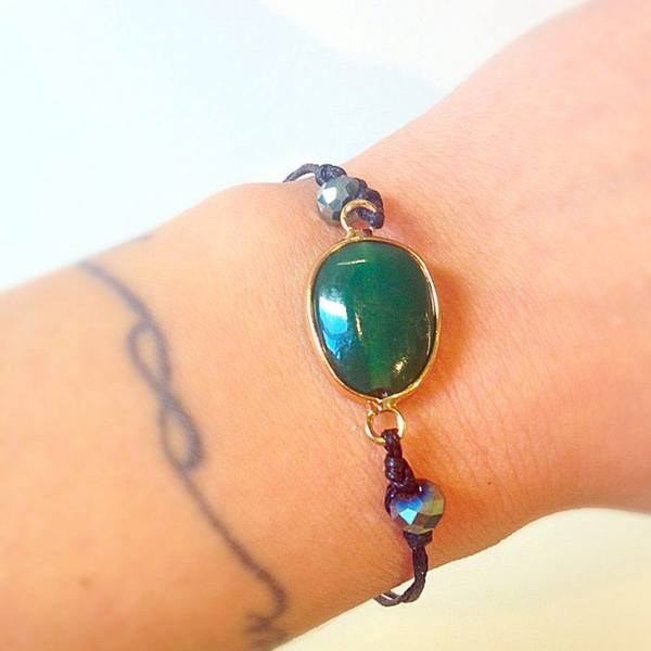 LARA ART Green bracelet - ημιπολύτιμες πέτρες, charms, κορδόνια, minimal, αυξομειούμενα - 3