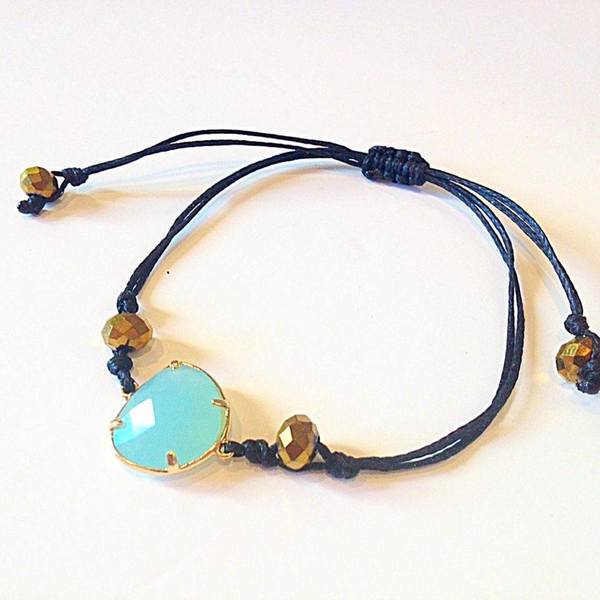 LARA ART Tirquoise bracelet - ημιπολύτιμες πέτρες, charms, κορδόνια, romantic, αυξομειούμενα