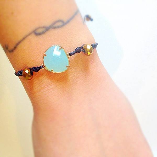 LARA ART Tirquoise bracelet - ημιπολύτιμες πέτρες, charms, κορδόνια, romantic, αυξομειούμενα - 3