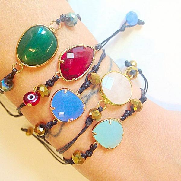 LARA ART Tirquoise bracelet - ημιπολύτιμες πέτρες, charms, κορδόνια, romantic, αυξομειούμενα - 4
