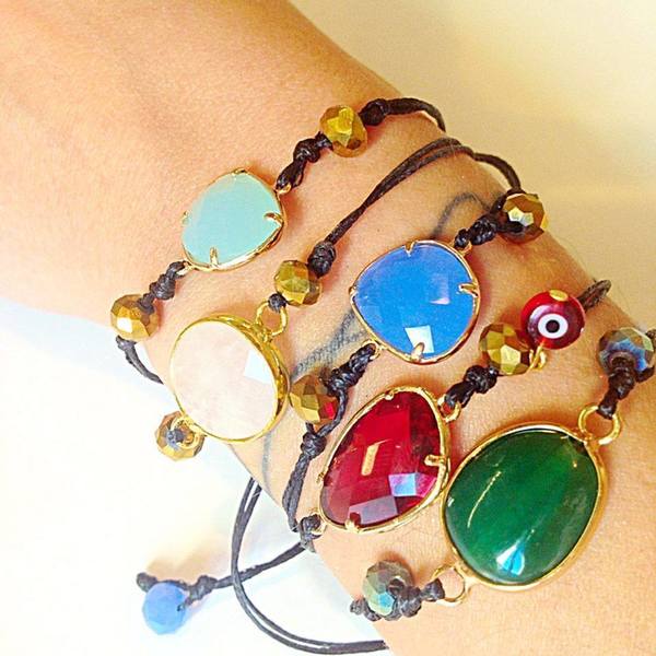 LARA ART Tirquoise bracelet - ημιπολύτιμες πέτρες, charms, κορδόνια, romantic, αυξομειούμενα - 5