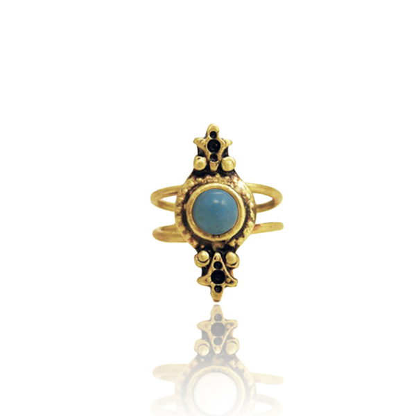 Old Finding Brass ring with gem - μπλε, statement, ημιπολύτιμες πέτρες, ημιπολύτιμες πέτρες, αχάτης, vintage, δαχτυλίδι, romantic, ethnic, μπρούντζος, αυξομειούμενα - 4