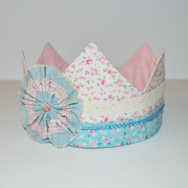 Sweet Crown for the Forest Princess - ύφασμα, βαμβάκι, στρας, handmade, χρωματιστό, δαντέλα, παιχνίδι, κορίτσι, κορώνα, δώρο, χειροποίητα, χάντρες, για παιδιά