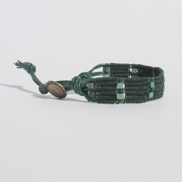 Green cord & hematite bracelet - δέρμα, αιματίτης, κορδόνια, χειροποίητα - 2