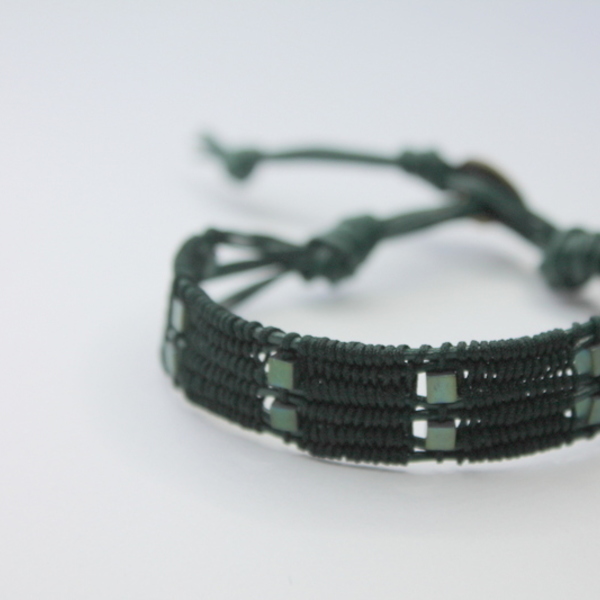 Green cord & hematite bracelet - δέρμα, αιματίτης, κορδόνια, χειροποίητα - 4
