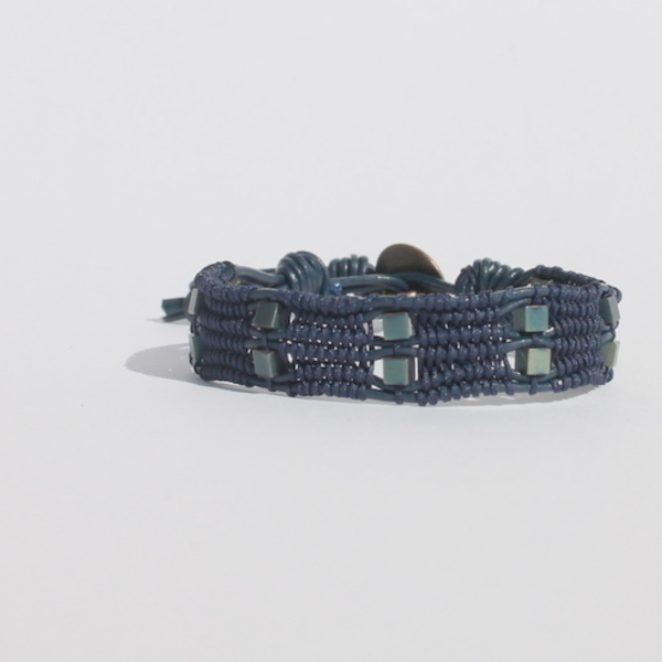 Blue cord & hematite bracelet - δέρμα, κορδόνια, χειροποίητα