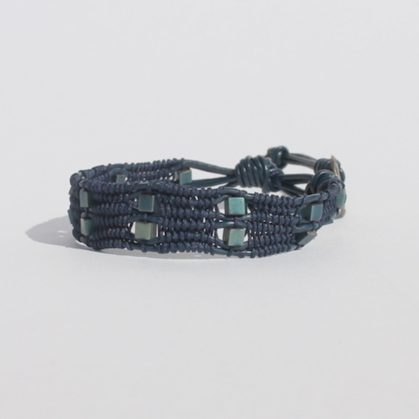 Blue cord & hematite bracelet - δέρμα, κορδόνια, χειροποίητα - 2