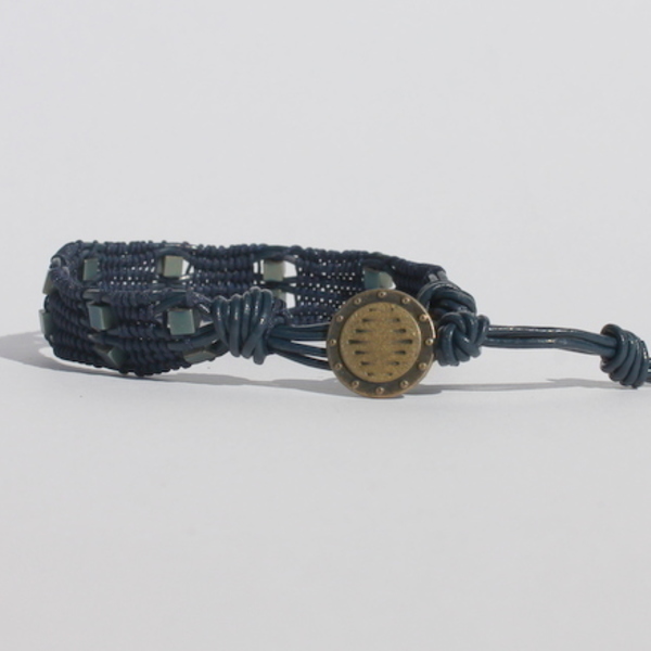 Blue cord & hematite bracelet - δέρμα, κορδόνια, χειροποίητα - 3