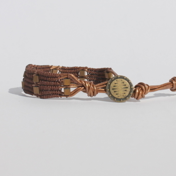 Brown cord & hematite bracelet - δέρμα, αιματίτης, κορδόνια, χειροποίητα - 2