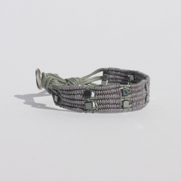 Grey cord & hematite bracelet - δέρμα, αιματίτης, χειροποίητα - 3