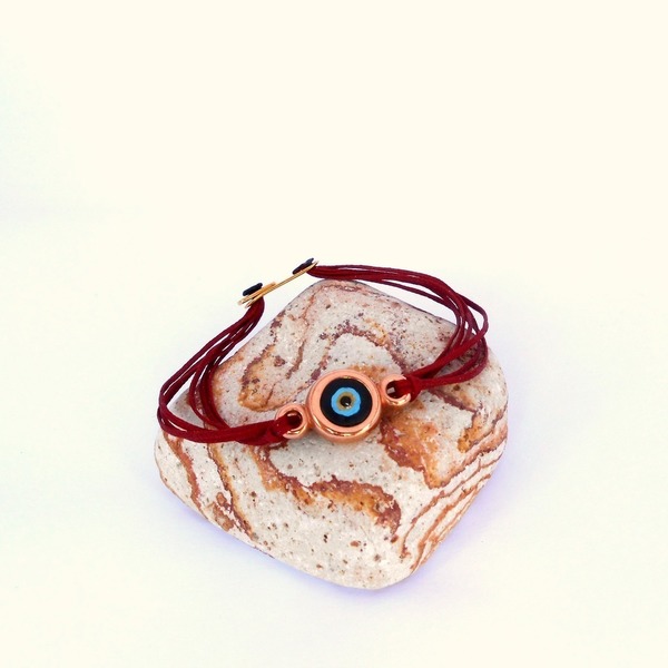 Evil eye layered bracelet - chic, charms, επιχρυσωμένα, customized, πηλός, κορδόνια