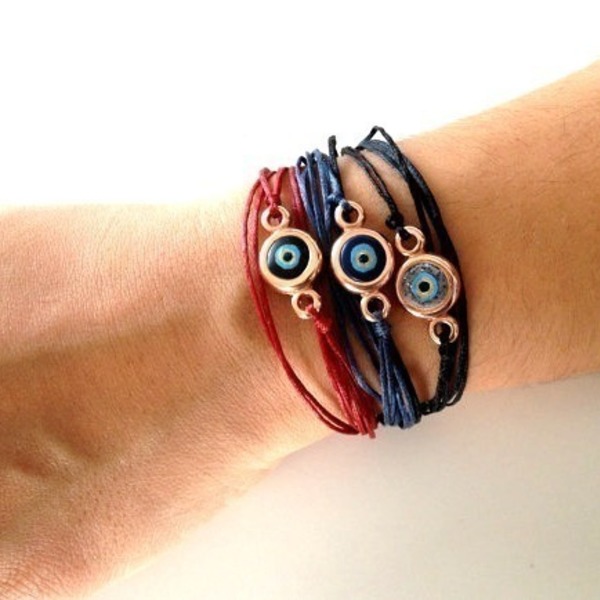 Evil eye layered bracelet - chic, charms, επιχρυσωμένα, customized, πηλός, κορδόνια - 4