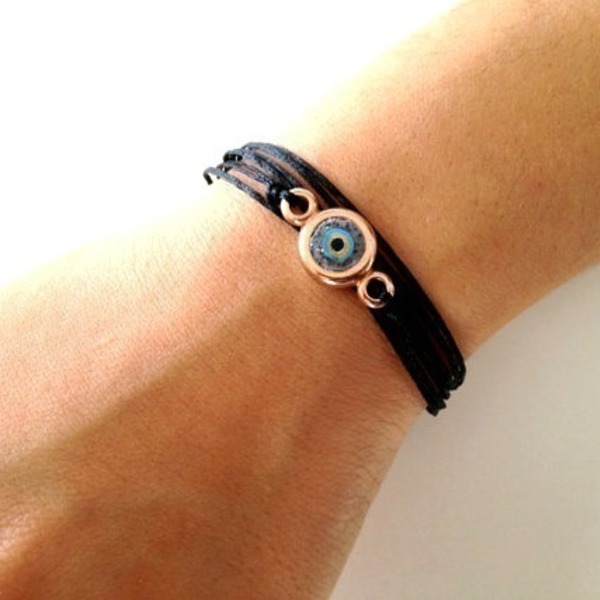 Evil eye layered bracelet - chic, charms, επιχρυσωμένα, customized, πηλός, κορδόνια - 5