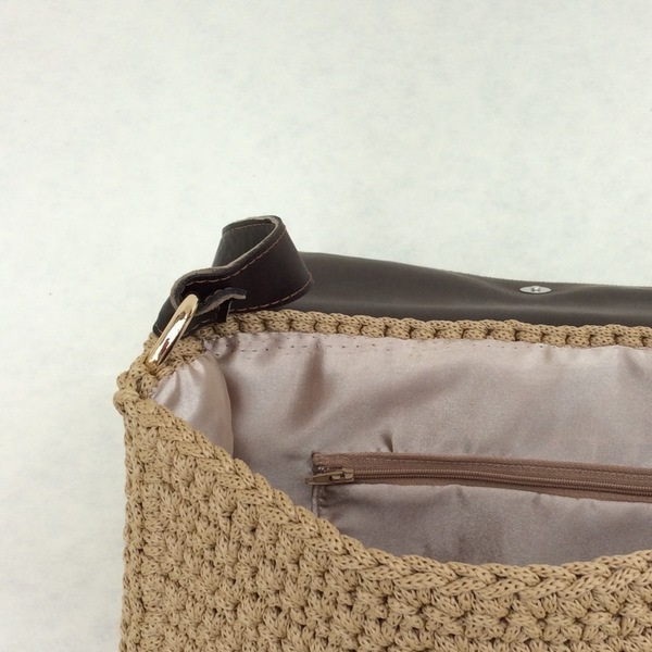 Τσάντα με αυθεντικό δέρμα, πλεκτή - δέρμα, πλεκτό, crochet, κορδόνια - 3