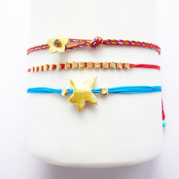 Starfish spring bracelet set - πολύχρωμο, charms, επιχρυσωμένα, κορδόνια - 3