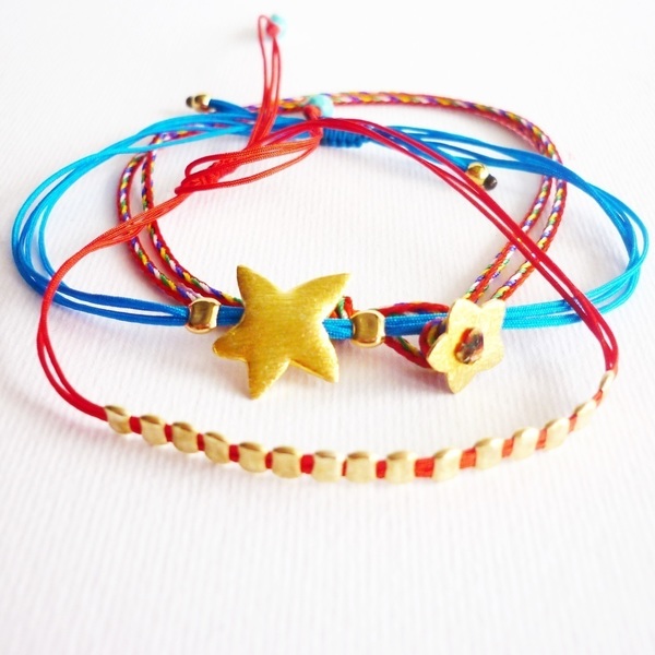 Starfish spring bracelet set - πολύχρωμο, charms, επιχρυσωμένα, κορδόνια