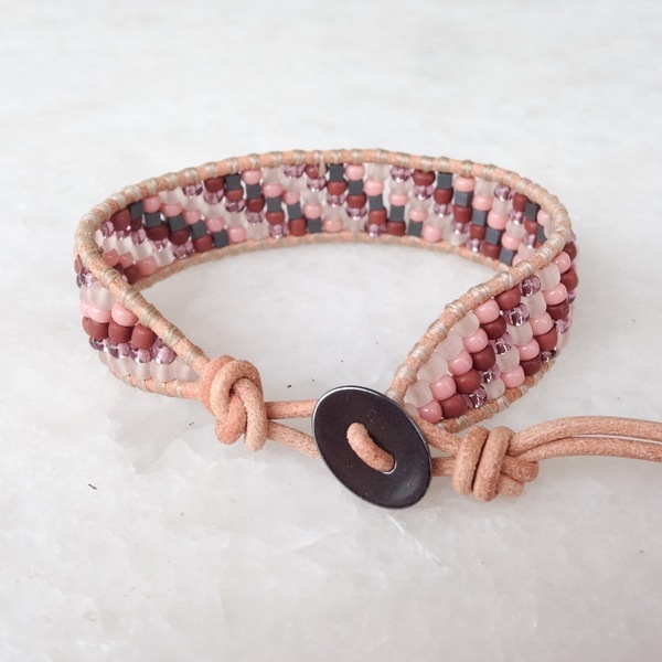 Pink variation leather wrap bracelet - δέρμα, chic, handmade, καλοκαιρινό, μοναδικό, μοντέρνο, ανοιξιάτικο, αιματίτης, χειροποίητα, χάντρες, boho - 2