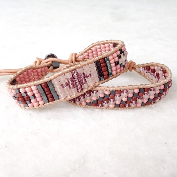 Pink variation leather wrap bracelet - δέρμα, chic, handmade, καλοκαιρινό, μοναδικό, μοντέρνο, ανοιξιάτικο, αιματίτης, χειροποίητα, χάντρες, boho - 4