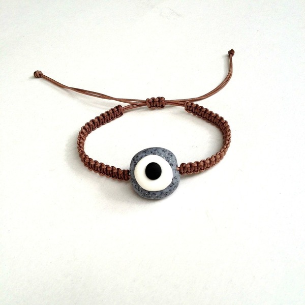 Macrame evil eye bracelet - statement, πηλός, κορδόνια, χειροποίητα
