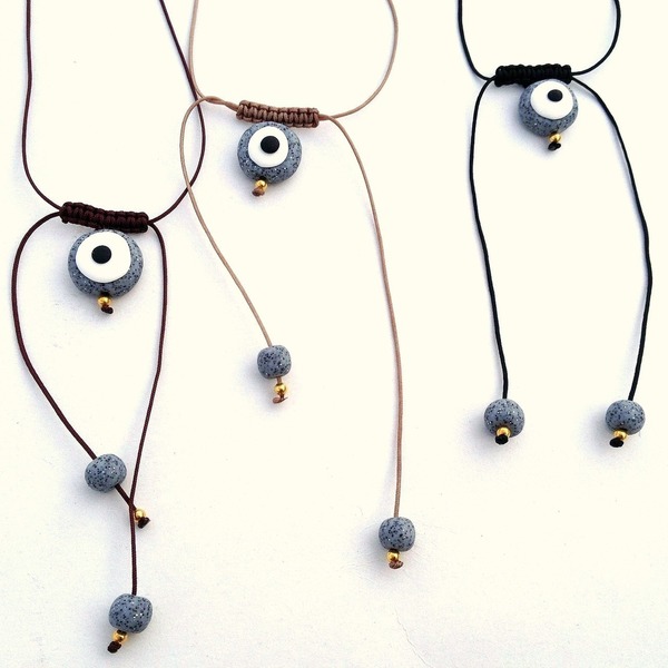 Simple macrame evil eye necklace - chic, πηλός, κορδόνια, χειροποίητα, μάτι