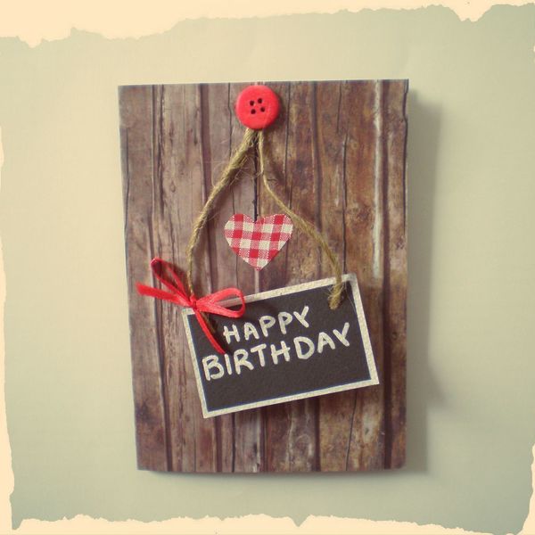 Happy Birthday Greeting card - κορδέλα, ξύλο, χαρτί, χειροποίητα - 2
