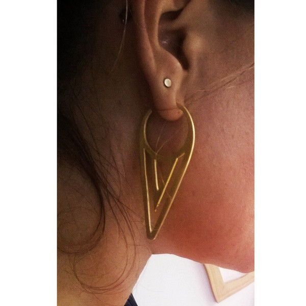 Geometry Double V Earrings - vintage, design, ασήμι 925, γεωμετρικά σχέδια, χειροποίητα, μπρούντζος - 4