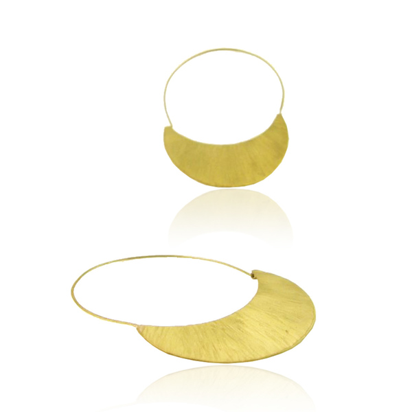 Moon Earrings - brass - ορείχαλκος, ορείχαλκος, σκουλαρίκια, χειροποίητα, κρίκοι, σφυρήλατο, boho, ethnic, μπρούντζος, μεγάλα - 2