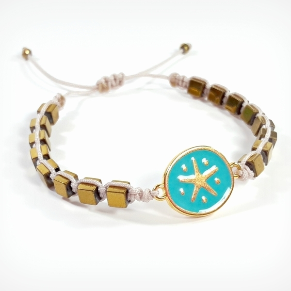 Starfish bracelet - καλοκαιρινό, μοναδικό, μοντέρνο, επιχρυσωμένα, αιματίτης, κορδόνια, χειροποίητα