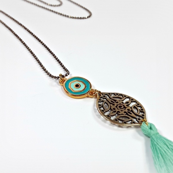 Boho eye necklace - αλυσίδες, handmade, fashion, καλοκαιρινό, charms, σμάλτος, ανοιξιάτικο, χειροποίητα, boho