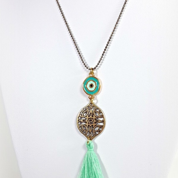 Boho eye necklace - αλυσίδες, handmade, fashion, καλοκαιρινό, charms, σμάλτος, ανοιξιάτικο, χειροποίητα, boho - 2