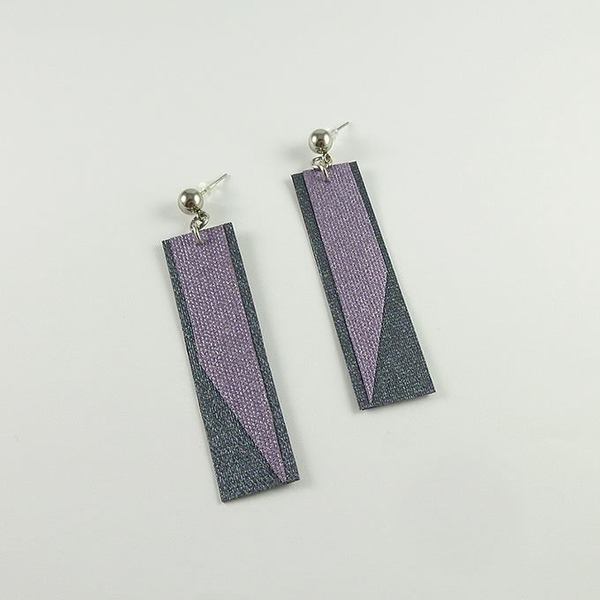 Purple quadrilateral σκουλαρίκια με κούμπωμα από ατσάλι - ύφασμα, βραδυνά, καλοκαιρινό, γυναικεία, δώρο, αδιάβροχο, γεωμετρικά σχέδια