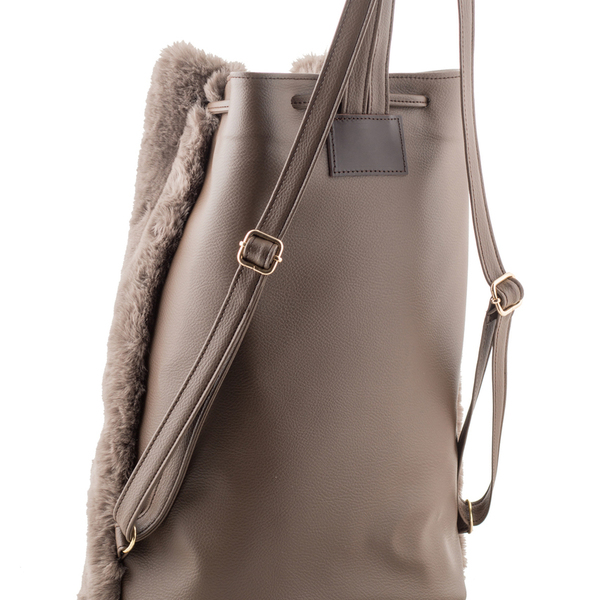 Pouch Leatherette Fur Backpack - handmade, καλοκαιρινό, σακίδια πλάτης, τσάντα, χειροποίητα - 2