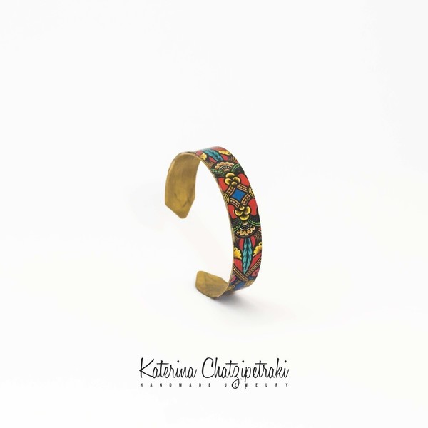 Barcelona collection bracelet, Χειροποιήτο βραχιόλι απο ορείχαλκο επιχρυσωμένο με πολύχρωμα μοτίβα από βαρκελωνέζικα πλακάκια - handmade, πολύχρωμο, fashion, ορείχαλκος, σμάλτος, χειροποίητα, ethnic - 2