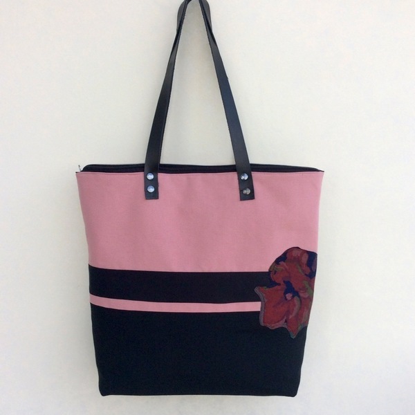 Rose Garden Tote Bag - δέρμα, ύφασμα - 3
