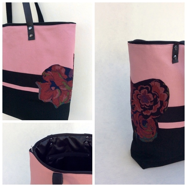 Rose Garden Tote Bag - δέρμα, ύφασμα - 2